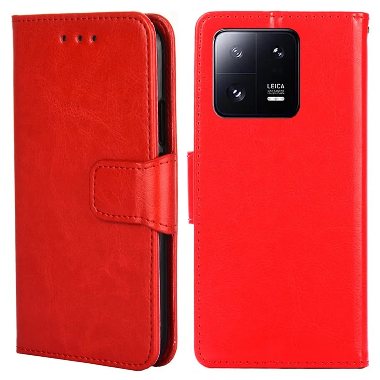 Para Xiaomi 13 Pro 5G Anti-drop PU Leather Flip Phone Wallet Case Magnetic Stand Scratch-resistant Phone Cover - Red
