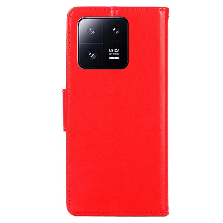 Para Xiaomi 13 Pro 5G Anti-drop PU Leather Flip Phone Wallet Case Magnetic Stand Scratch-resistant Phone Cover - Red