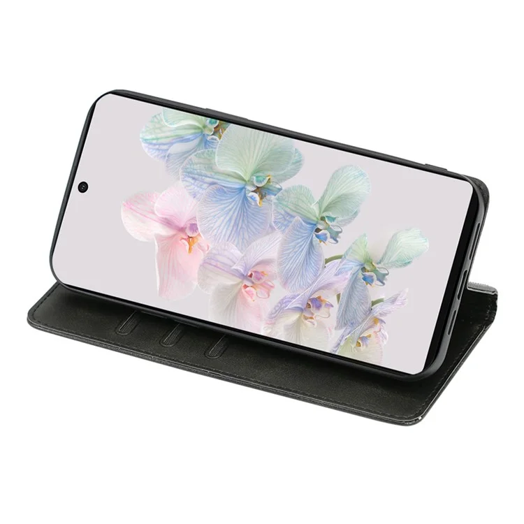 PU Leather Protective Phone Cover For Google Pixel 7a, Magnetic Auto-absorbed Wallet Stand Shockproof Calf Texture Phone Case - Black