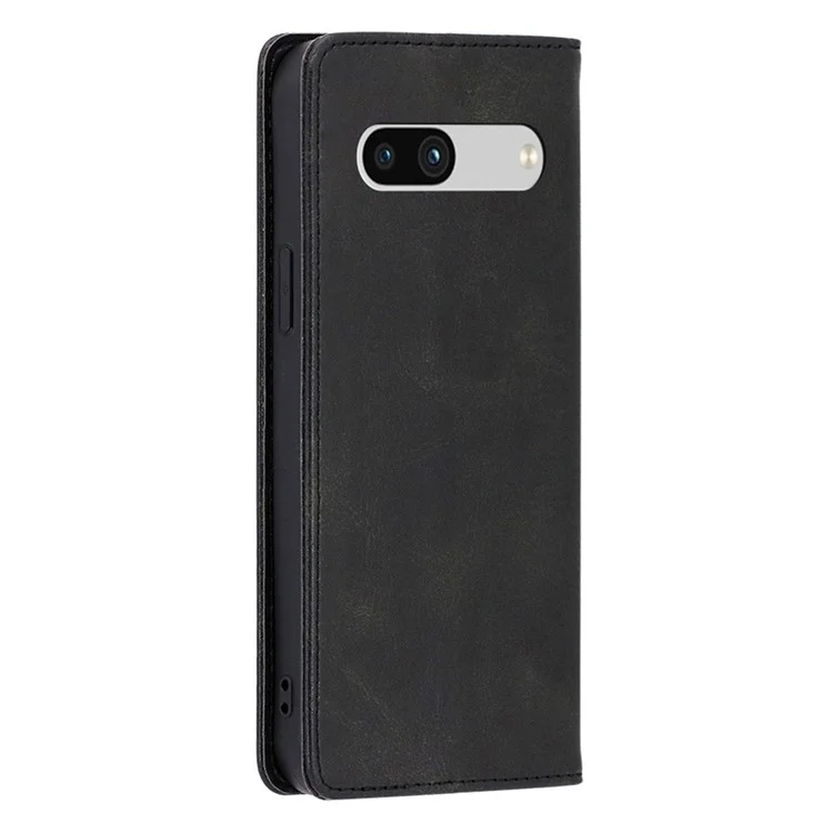 PU Leather Protective Phone Cover For Google Pixel 7a, Magnetic Auto-absorbed Wallet Stand Shockproof Calf Texture Phone Case - Black