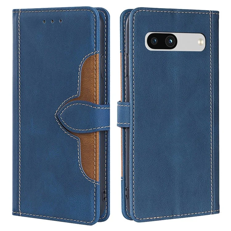 For Google Pixel 7a Straw Hat Pattern PU Leather Phone Case Shockproof Skin-touch Feeling Cell Phone Cover Stand Wallet - Blue