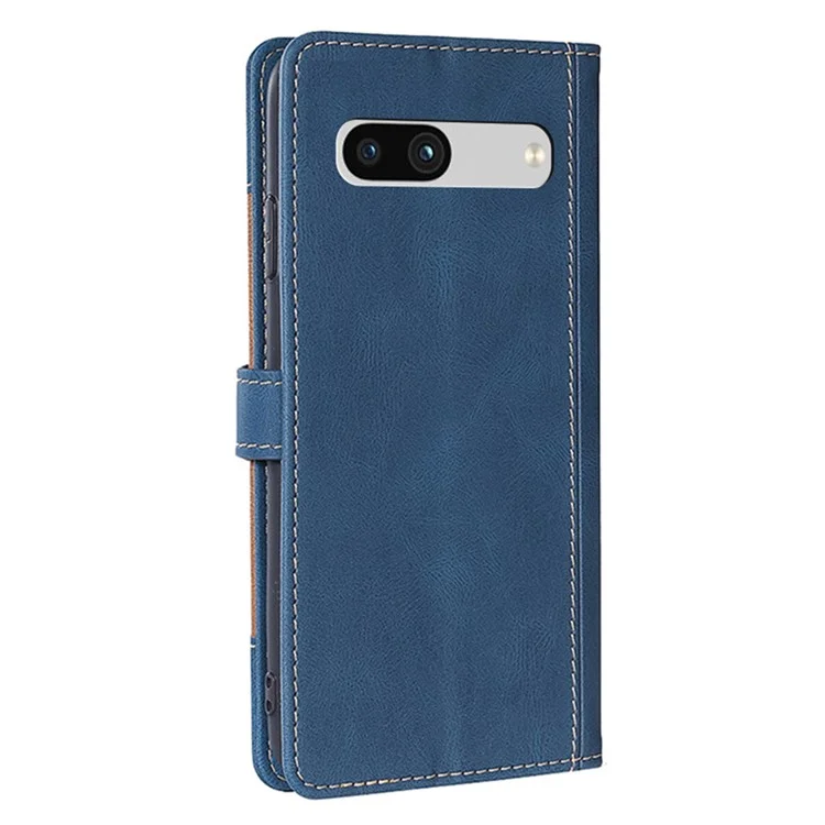 For Google Pixel 7a Straw Hat Pattern PU Leather Phone Case Shockproof Skin-touch Feeling Cell Phone Cover Stand Wallet - Blue