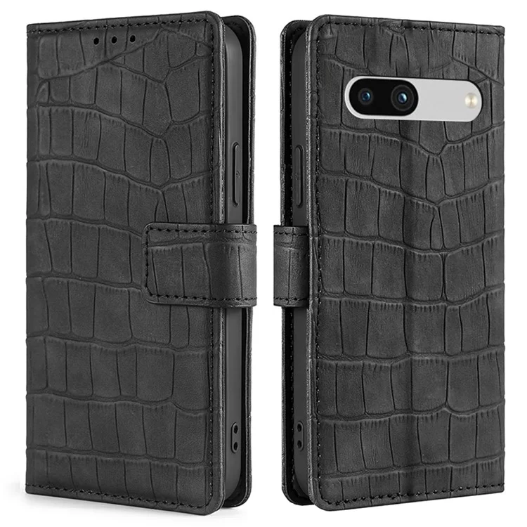 Pour Google Pixel 7a Crocodile Texture Skin-touch Feeling Phone Case Drop-proof PU Leather Cell Phone Cover with Wallet Stand - Noir