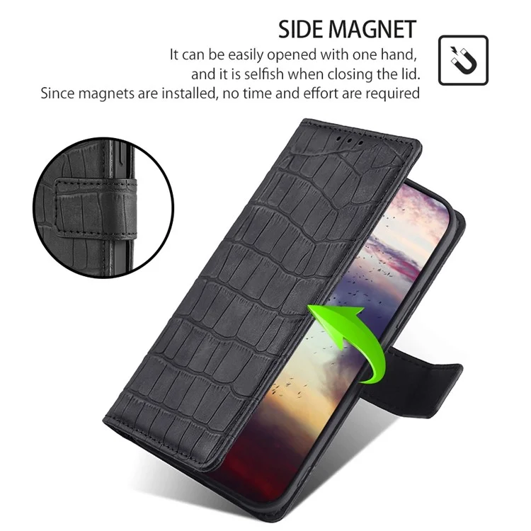 Pour Google Pixel 7a Crocodile Texture Skin-touch Feeling Phone Case Drop-proof PU Leather Cell Phone Cover with Wallet Stand - Noir