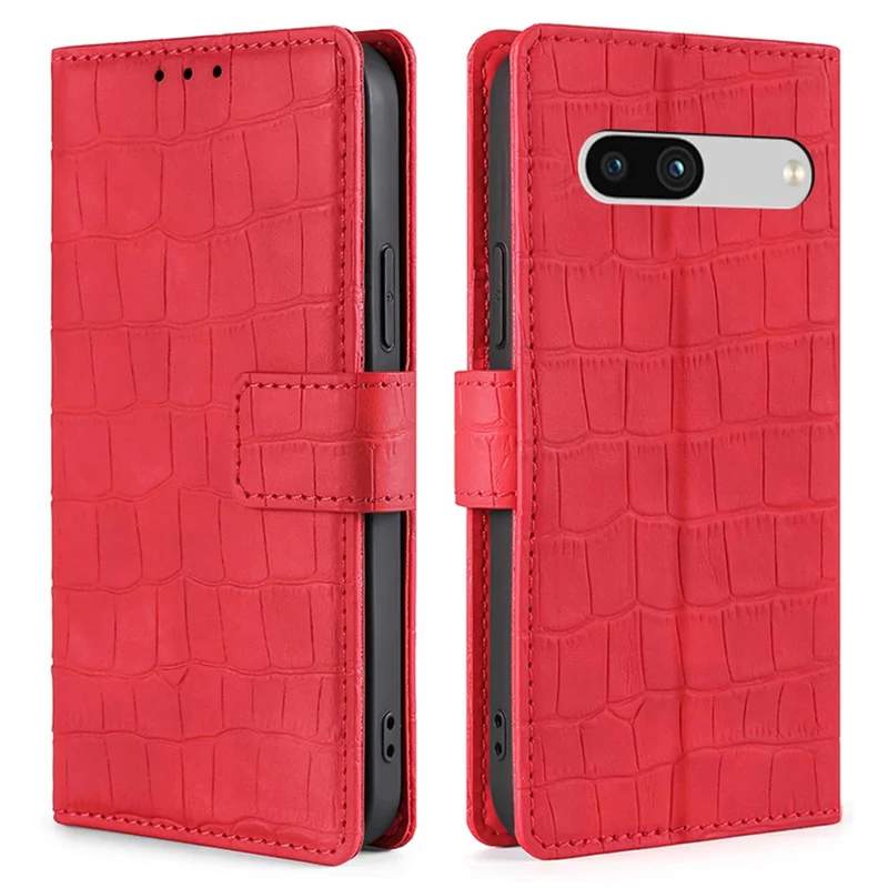 For Google Pixel 7a Crocodile Texture Skin-touch Feeling Phone Case Drop-proof PU Leather Cell Phone Cover with Wallet Stand - Red