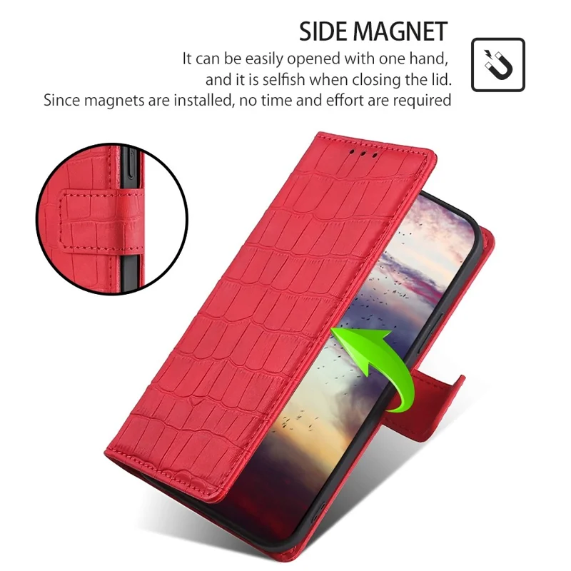 For Google Pixel 7a Crocodile Texture Skin-touch Feeling Phone Case Drop-proof PU Leather Cell Phone Cover with Wallet Stand - Red