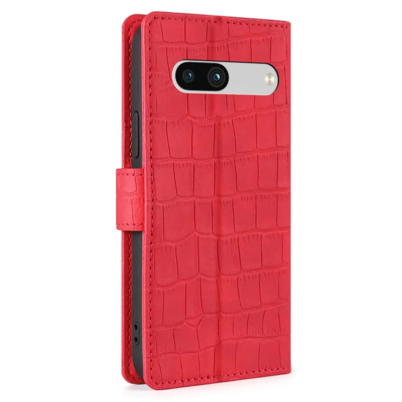 For Google Pixel 7a Crocodile Texture Skin-touch Feeling Phone Case Drop-proof PU Leather Cell Phone Cover with Wallet Stand - Red