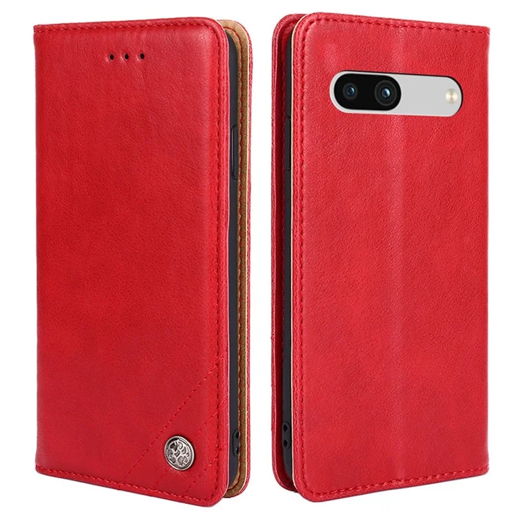 For Google Pixel 7a Anti-scratch PU Leather Stand Flip Wallet Case Shockproof Triangle Stitching Line Decor Phone Cover - Red