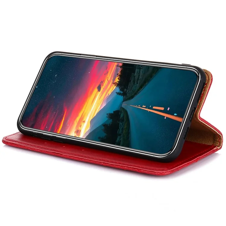 For Google Pixel 7a Anti-scratch PU Leather Stand Flip Wallet Case Shockproof Triangle Stitching Line Decor Phone Cover - Red