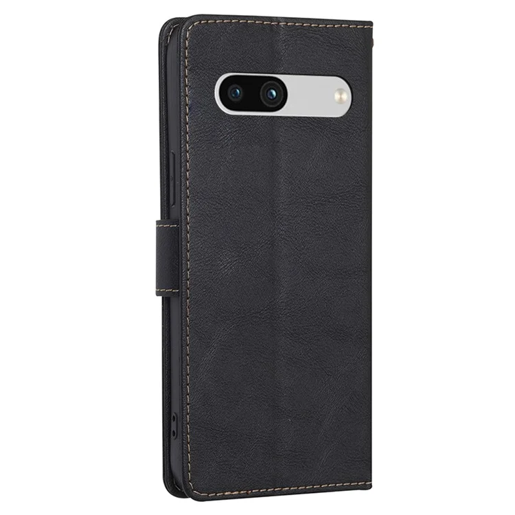 RFID Blocking Phone Cover For Google Pixel 7a, Cowhide Texture PU Leather Stand Wallet Shockproof Phone Case - Black