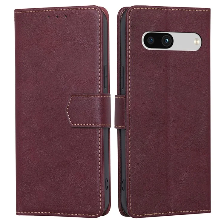 RFID Blocking Phone Cover For Google Pixel 7a, Cowhide Texture PU Leather Stand Wallet Shockproof Phone Case - Wine Red