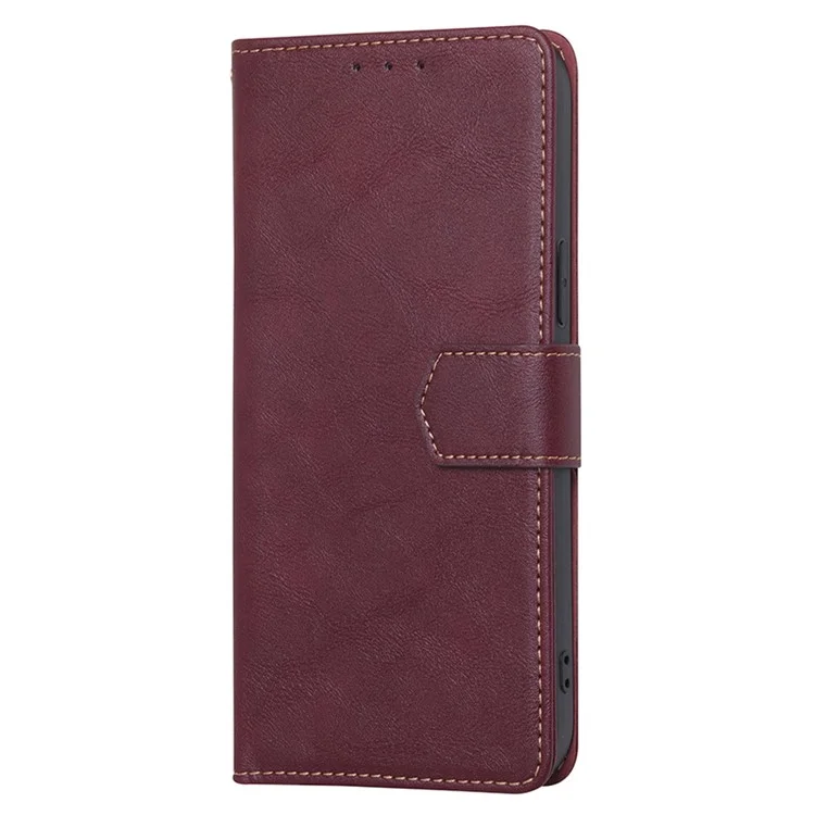 RFID Blocking Phone Cover For Google Pixel 7a, Cowhide Texture PU Leather Stand Wallet Shockproof Phone Case - Wine Red