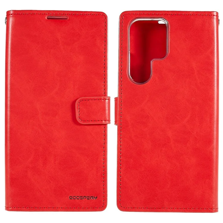 MERCURY GOOSPERY Blue Moon for Samsung Galaxy S23 Ultra PU Leather Phone Case Wallet Stand Magnetic Shockproof Protective Cover - Red