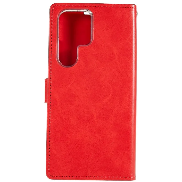 MERCURY GOOSPERY Blue Moon for Samsung Galaxy S23 Ultra PU Leather Phone Case Wallet Stand Magnetic Shockproof Protective Cover - Red