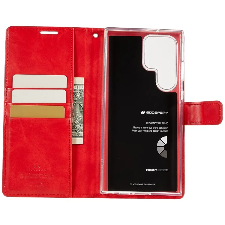 MERCURY GOOSPERY Blue Moon for Samsung Galaxy S23 Ultra PU Leather Phone Case Wallet Stand Magnetic Shockproof Protective Cover - Red