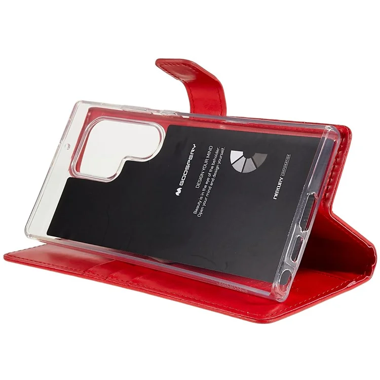 MERCURY GOOSPERY Blue Moon for Samsung Galaxy S23 Ultra PU Leather Phone Case Wallet Stand Magnetic Shockproof Protective Cover - Red