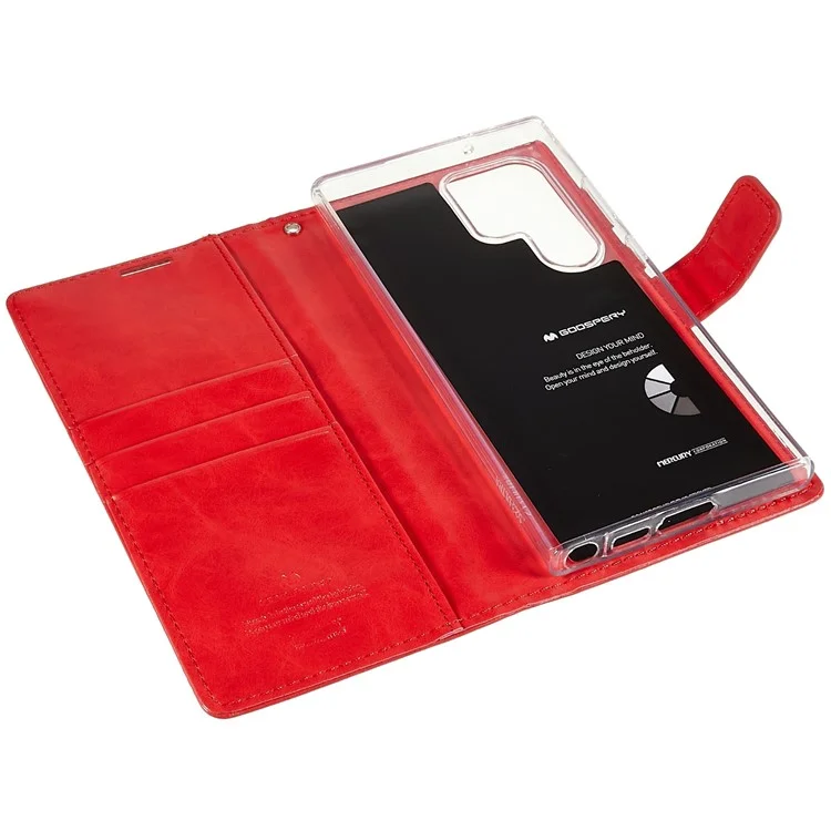 MERCURY GOOSPERY Blue Moon for Samsung Galaxy S23 Ultra PU Leather Phone Case Wallet Stand Magnetic Shockproof Protective Cover - Red