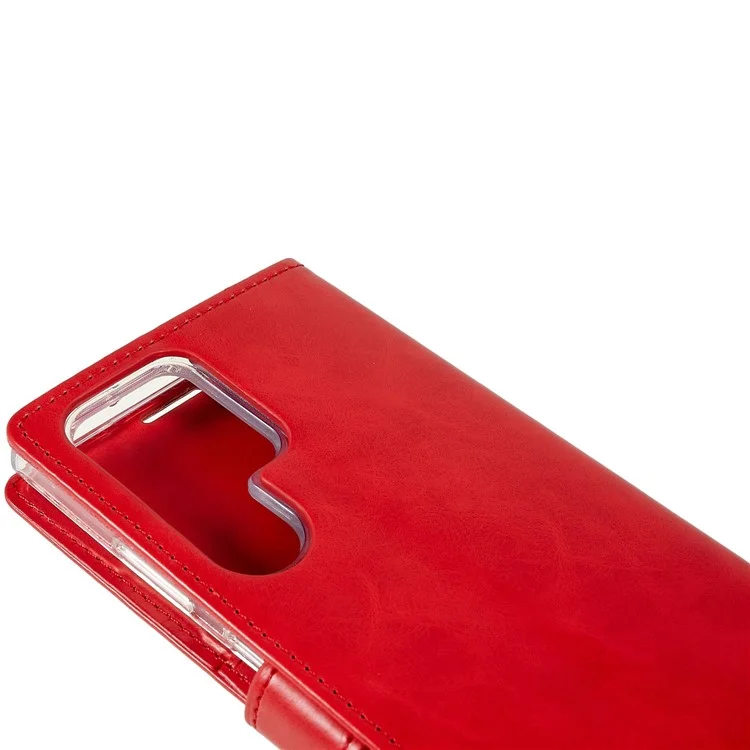 MERCURY GOOSPERY Blue Moon for Samsung Galaxy S23 Ultra PU Leather Phone Case Wallet Stand Magnetic Shockproof Protective Cover - Red