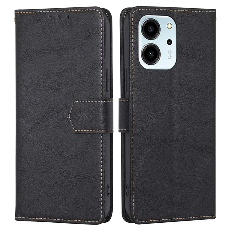Funda para teléfono 80 SE 5G For Honor Bloqueo RFID Textura de cuero de vacuno PU Soporte Billetera Antichoque - Negro 