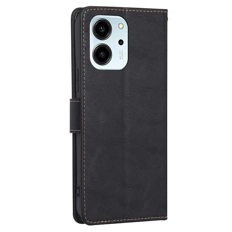 Funda para teléfono 80 SE 5G For Honor Bloqueo RFID Textura de cuero de vacuno PU Soporte Billetera Antichoque - Negro 
