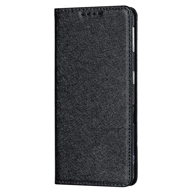 Для Sharp Aquos Sense 7 Anti-Fingerprint PU Leather Wallet Phone Case Silk Texture Stand Phone Cover Protector with Wrist Strap - Black