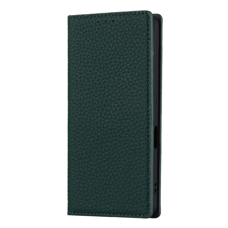 For Sharp Aquos Sense 7 Genuine Leather Case Anti-Scratch Litchi Texture Flip Wallet Stand Phone Protective Cover with Strap - Green