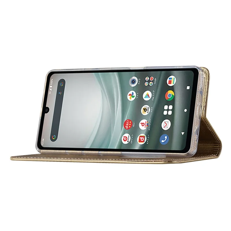 For Sharp Aquos Sense 7 Plus Scratch-resistant PU Leather Silk Texture Wallet Phone Case Stand Protector with Wrist Strap - Gold
