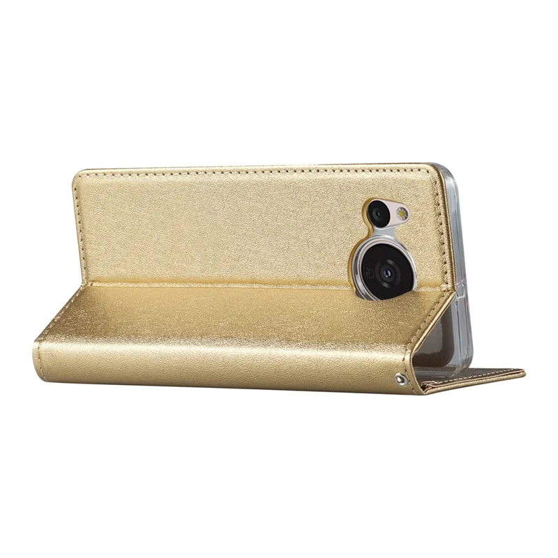 For Sharp Aquos Sense 7 Plus Scratch-resistant PU Leather Silk Texture Wallet Phone Case Stand Protector with Wrist Strap - Gold