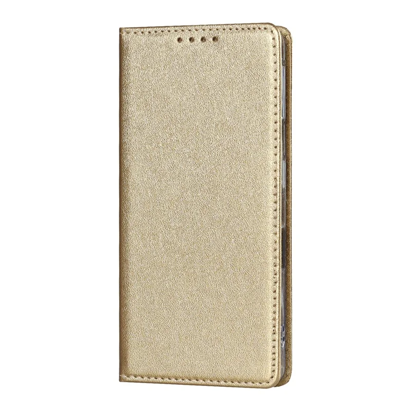For Sharp Aquos Sense 7 Plus Scratch-resistant PU Leather Silk Texture Wallet Phone Case Stand Protector with Wrist Strap - Gold