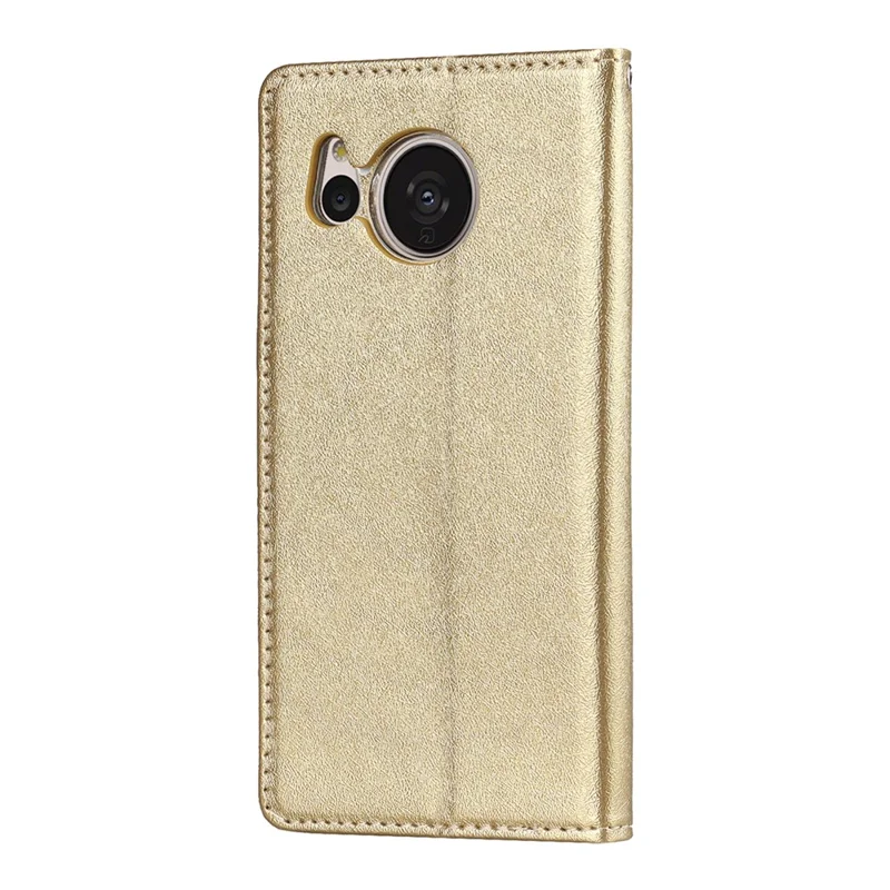For Sharp Aquos Sense 7 Plus Scratch-resistant PU Leather Silk Texture Wallet Phone Case Stand Protector with Wrist Strap - Gold