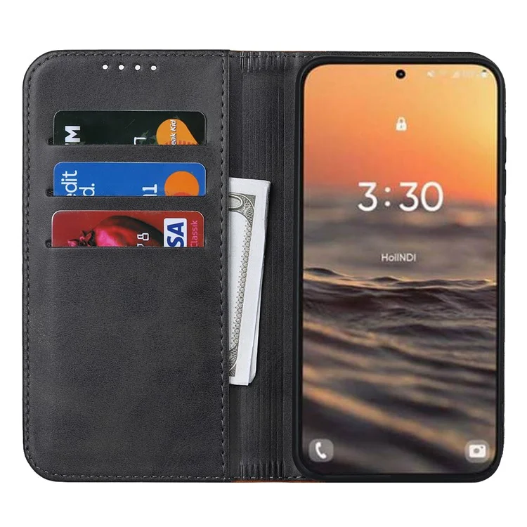 For Samsung Galaxy S23+ Phone Cover Bi-color Splicing Magnetic Closure PU Leather Calf Texture Stand Flip Wallet Case - Black / Yellow