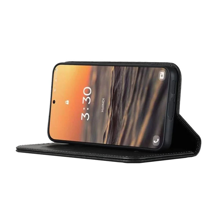 For Samsung Galaxy S23+ Phone Cover Calf Texture PU Leather Stand Magnetic Absorption Anti-Scratch Wallet Phone Case - Black