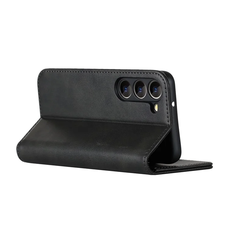 For Samsung Galaxy S23+ Phone Cover Calf Texture PU Leather Stand Magnetic Absorption Anti-Scratch Wallet Phone Case - Black