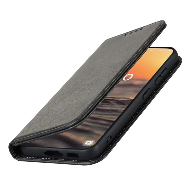 For Samsung Galaxy S23+ Phone Cover Calf Texture PU Leather Stand Magnetic Absorption Anti-Scratch Wallet Phone Case - Black