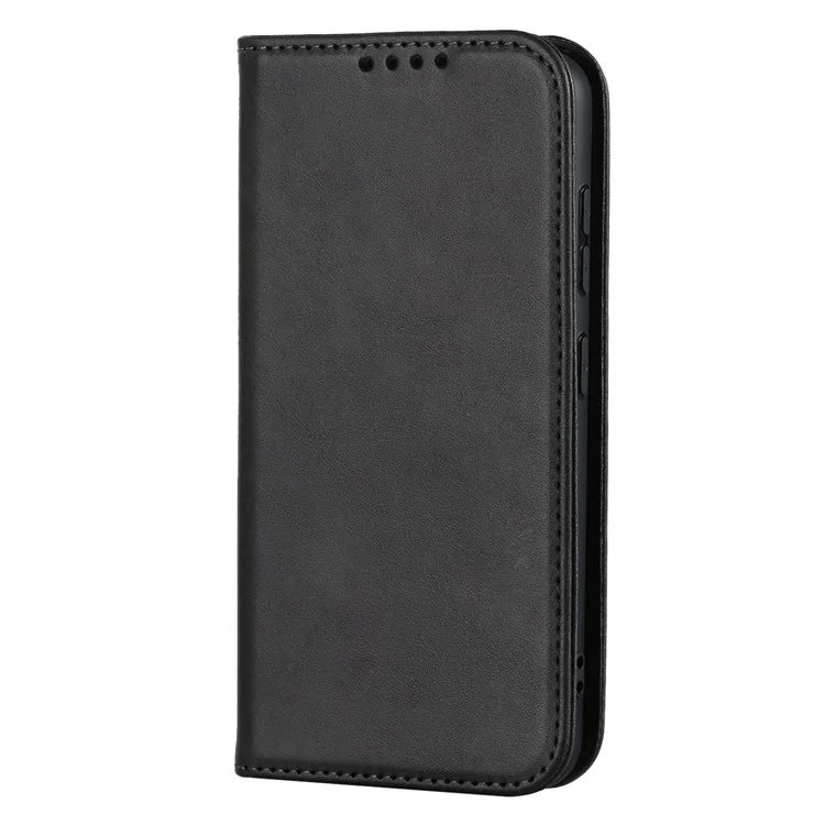 For Samsung Galaxy S23+ Phone Cover Calf Texture PU Leather Stand Magnetic Absorption Anti-Scratch Wallet Phone Case - Black