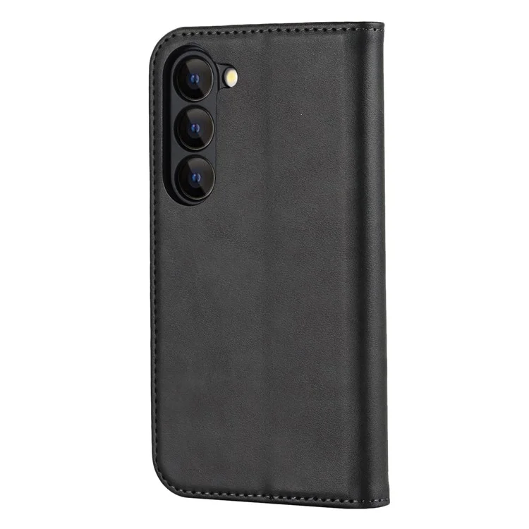 For Samsung Galaxy S23+ Phone Cover Calf Texture PU Leather Stand Magnetic Absorption Anti-Scratch Wallet Phone Case - Black