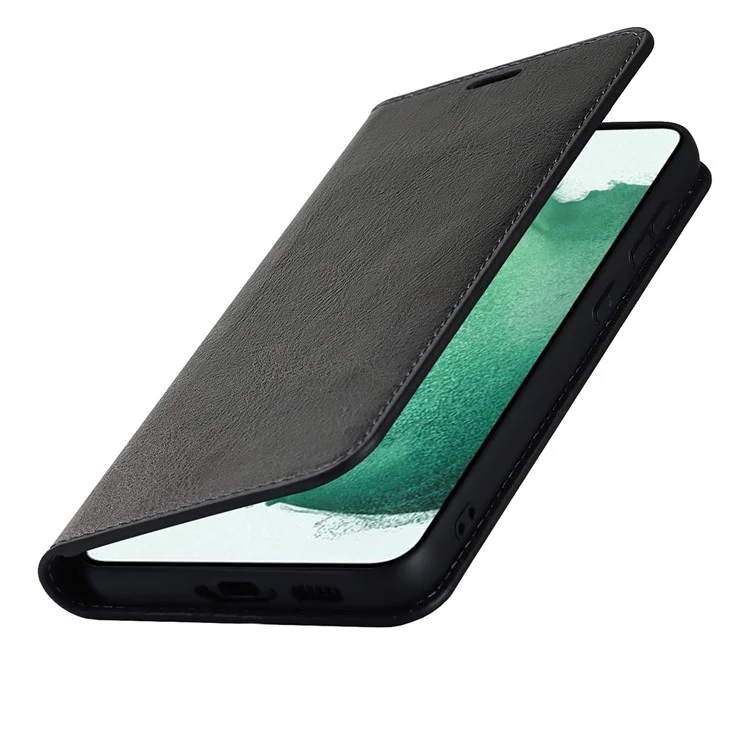 Per Samsung Galaxy S23+ Custodia Flip Wallet Crazy Horse Texture Genuine Leather Phone Case - Nero