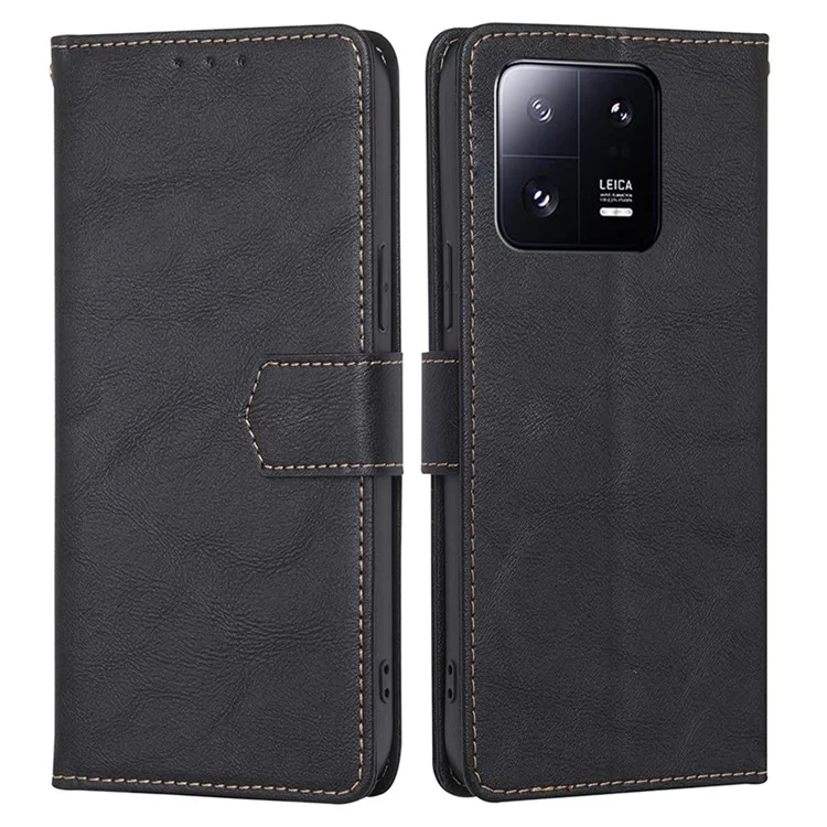 Para Xiaomi 13 Pro 5G PU Leather Stand Wallet Shockproof RFID Blocking Phone Cover Cowhide Texture Phone Case - Black