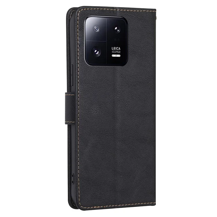 Para Xiaomi 13 Pro 5G PU Leather Stand Wallet Shockproof RFID Blocking Phone Cover Cowhide Texture Phone Case - Black