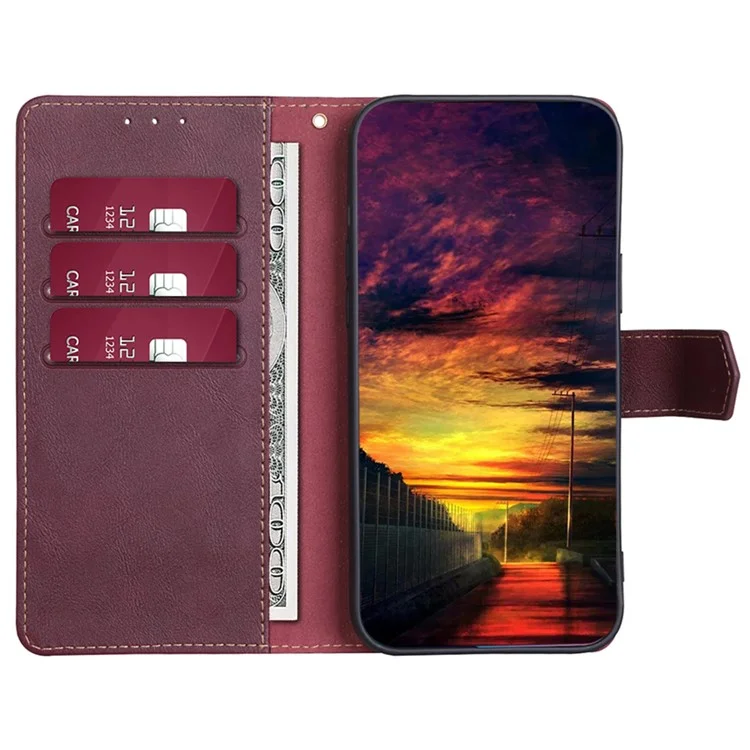 Для Xiaomi 13 Pro 5G PU Leather Stand Wallet Shockproof RFID Blocking Phone Cover Cowhide Texture Phone Case - Wine Red