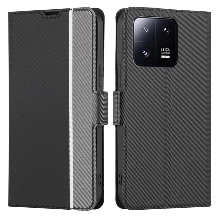 Para Xiaomi 13 Pro 5G Funda de teléfono con cierre magnético dual Textura de tela Soporte Tarjetero Carcasa de teléfono de cuero PU resistente a los golpes - Negro