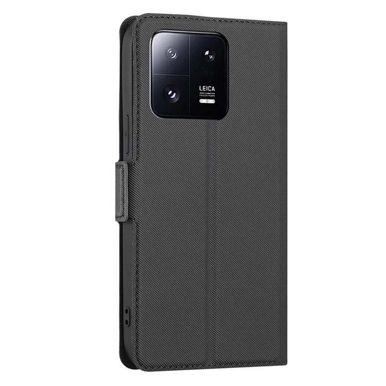 Para Xiaomi 13 Pro 5G Funda de teléfono con cierre magnético dual Textura de tela Soporte Tarjetero Carcasa de teléfono de cuero PU resistente a los golpes - Negro