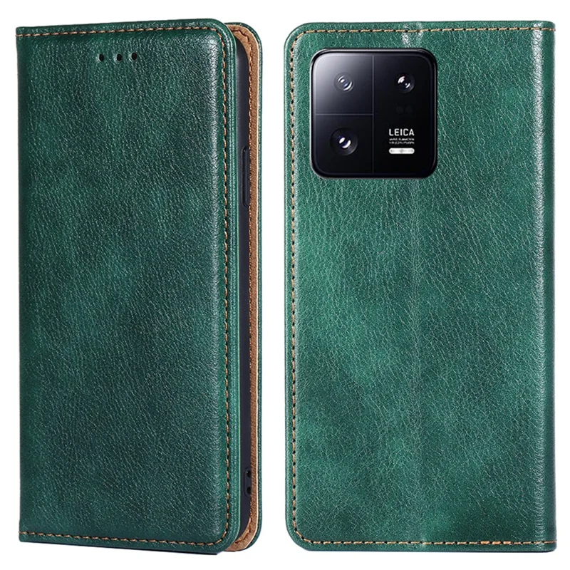 Para Xiaomi 13 Pro 5G Carteira PU Leather Magnetic Auto-closing Protective Cover Anti-Scratch Foldable Stand Phone Case - Verde