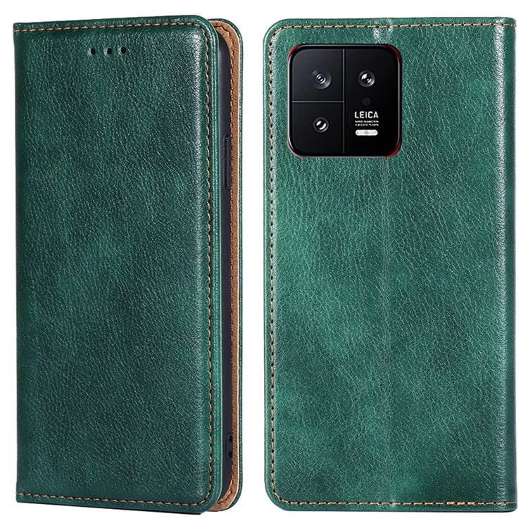 Pour Xiaomi 13 5G Magnetic Auto Adsorbed PU Leather Protective Cover Foldable Stand Phone Wallet Case - Vert