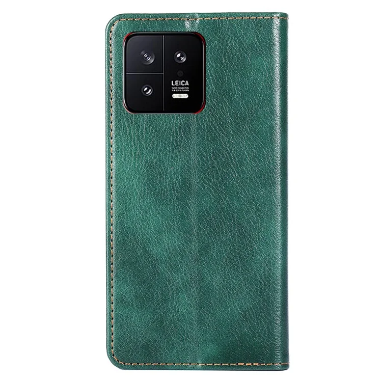 Pour Xiaomi 13 5G Magnetic Auto Adsorbed PU Leather Protective Cover Foldable Stand Phone Wallet Case - Vert