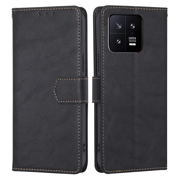 Для Xiaomi 13 5G Anti-Scratch PU Leather Stand Wallet RFID Blocking Phone Cover Cowhide Texture Shockproof Phone Case - Black