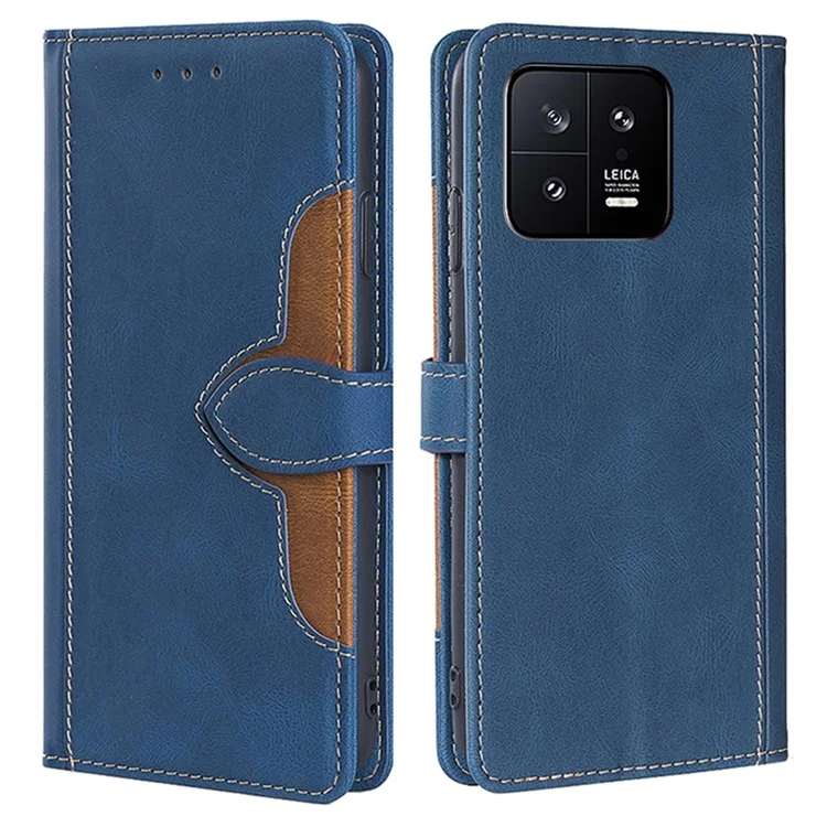 For Xiaomi 13 5G Drop-proof Straw Hat Pattern PU Leather Phone Case Skin-touch Feeling Scratch-resistant Cell Phone Cover Stand Wallet - Blue