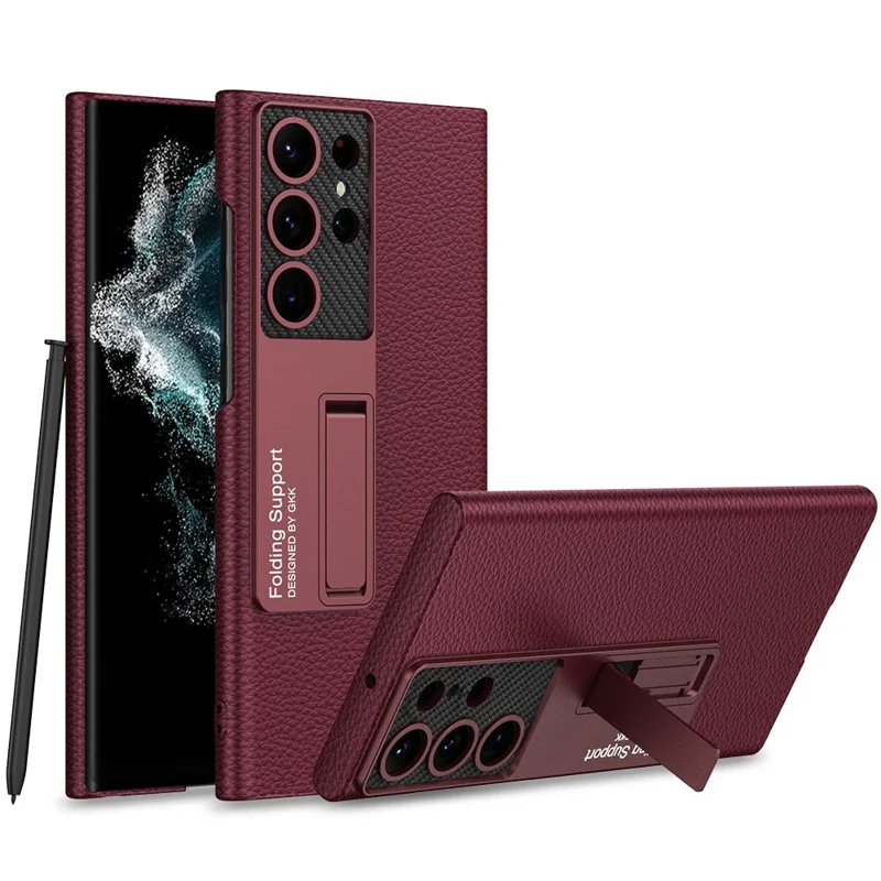 GKK Per Samsung Galaxy S23 Ultra PU in Pelle Rivestita Per PC Hard pc - Vino Rosso