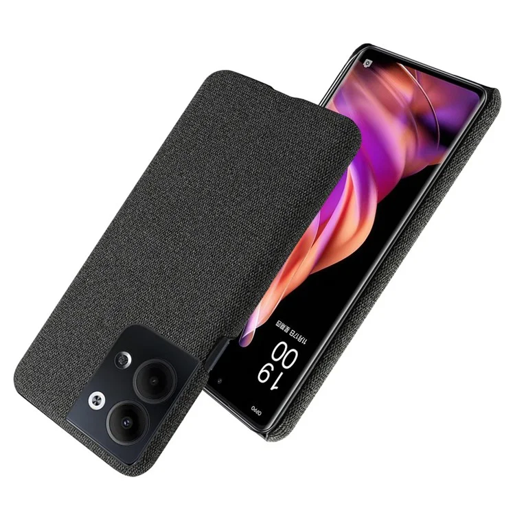 For Oppo Reno9 5G Solid Color Hard PC+Cloth Cell Phone Back Cover Anti-shock Phone Case - Black