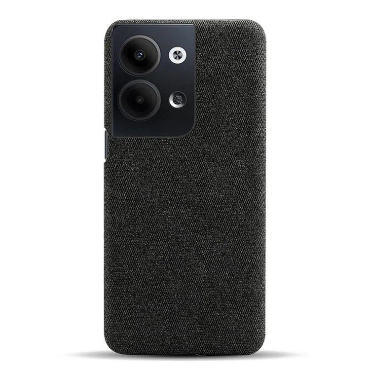 For Oppo Reno9 5G Solid Color Hard PC+Cloth Cell Phone Back Cover Anti-shock Phone Case - Black